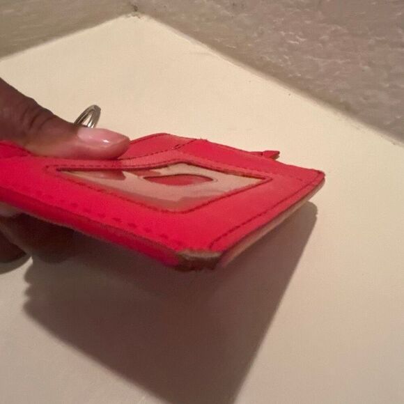 Marc Jacobs Keychain Cardholder Zip Top Wallet Red Leather Logo Front - Picture 8 of 12